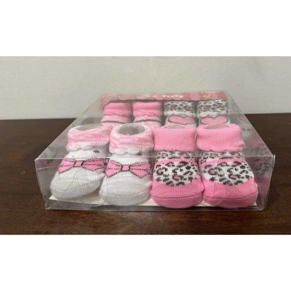 Wee Tots 4 pack baby girl socks size 0-12 months white pink brown colors